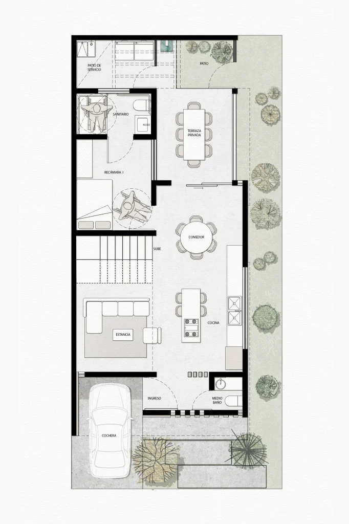 Planta Baja del proyecto Casa de la Luz, por Badra Estudio